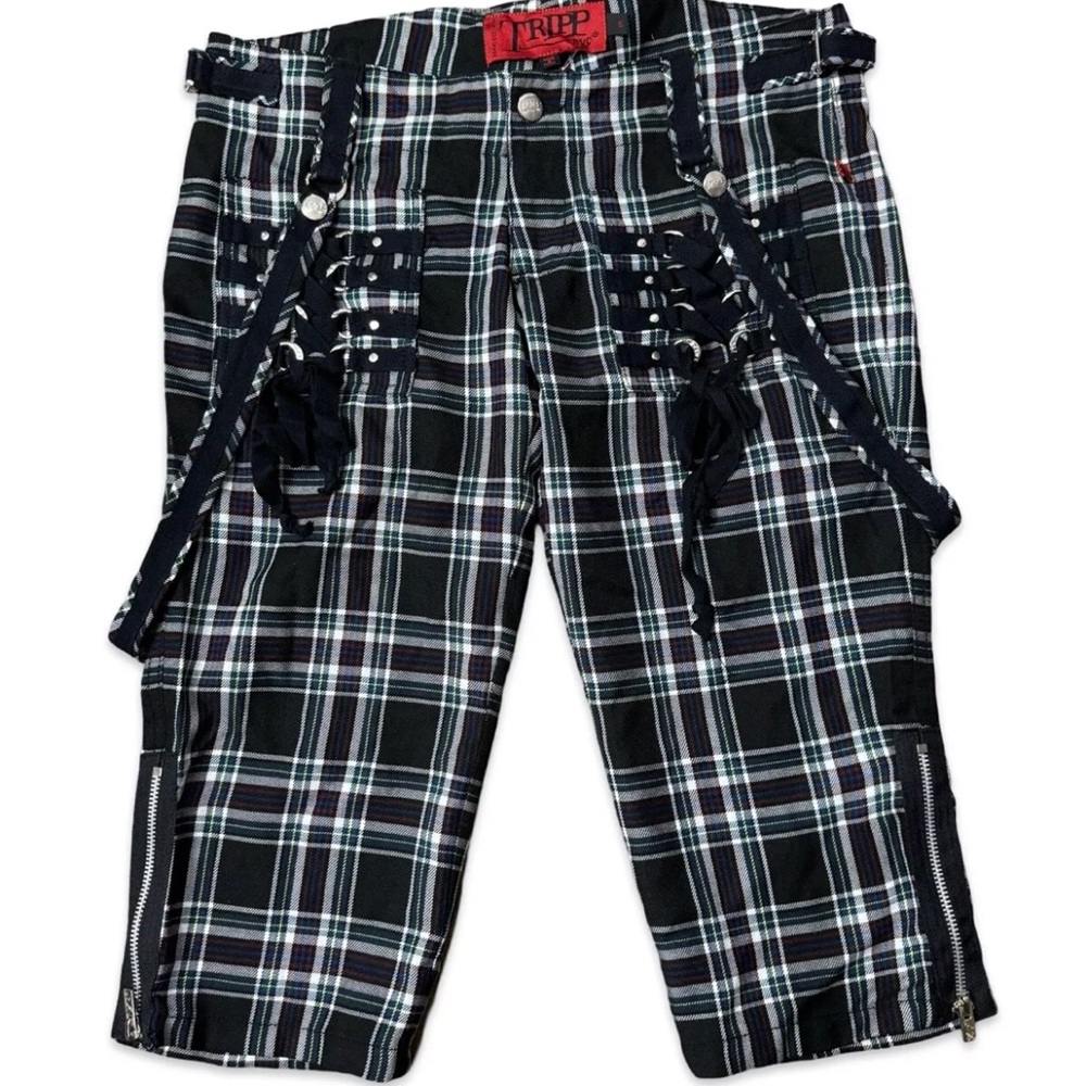 Tripp NYC Black and White Plaid Shorts with Straps